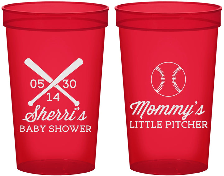 Custom Baby Shower 22 oz Translucent Cups - Baseball Little Pitcher | 90137