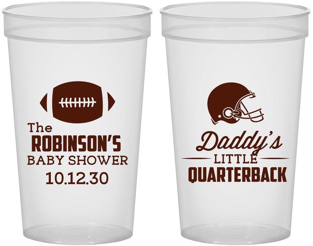 Custom Baby Shower 22 oz Translucent Cups - Football Little Quarterback | 90138