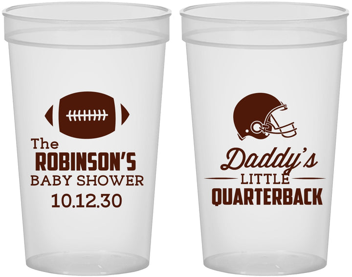 Custom Baby Shower 22 oz Translucent Cups - Football Little Quarterback | 90138