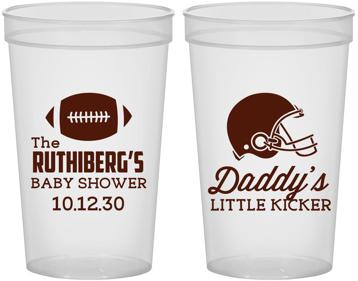 Custom Baby Shower 22 oz Translucent Cups - Football Little Kicker | 90139