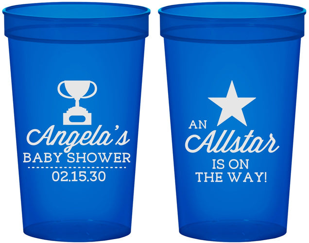 Custom Baby Shower 22 oz Translucent Cups - Allstar On The Way | 90140