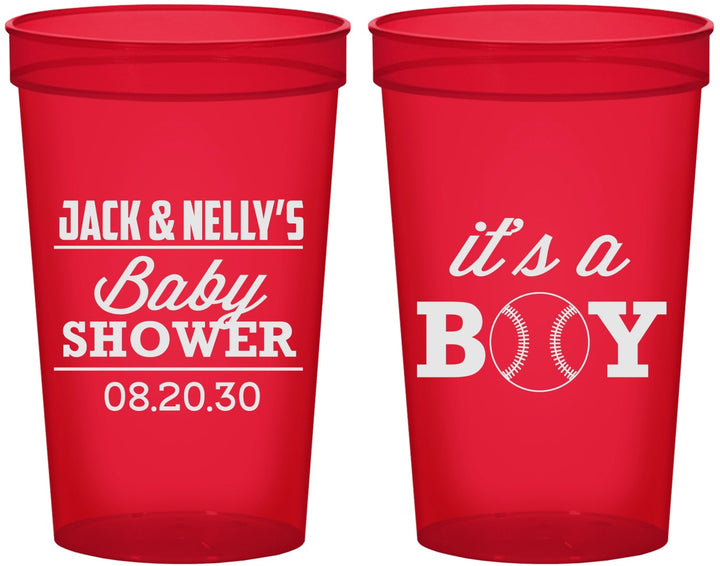 Custom Baby Shower 22 oz Translucent Cups - Baseball Its A Boy | 90143