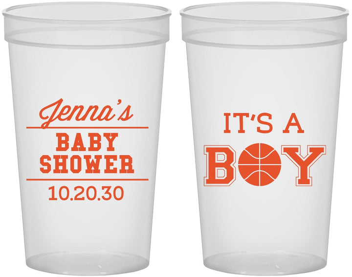 Custom Baby Shower 22 oz Translucent Cups - Basketball Its A Boy | 90144