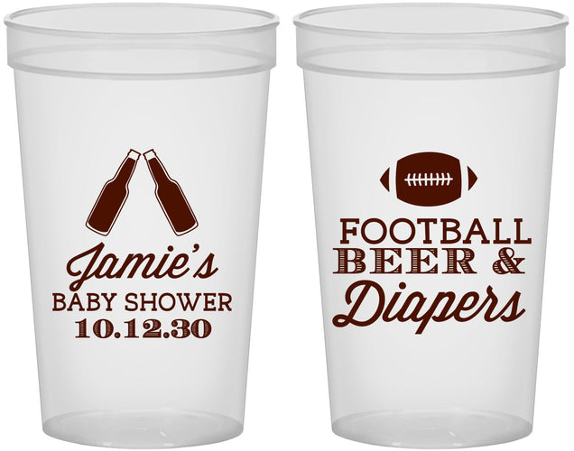 Custom Baby Shower 22 oz Translucent Cups - Football Beer Diapers | 90148
