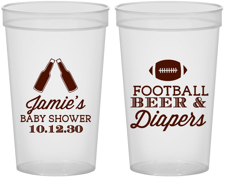 Custom Baby Shower 22 oz Translucent Cups - Football Beer Diapers | 90148