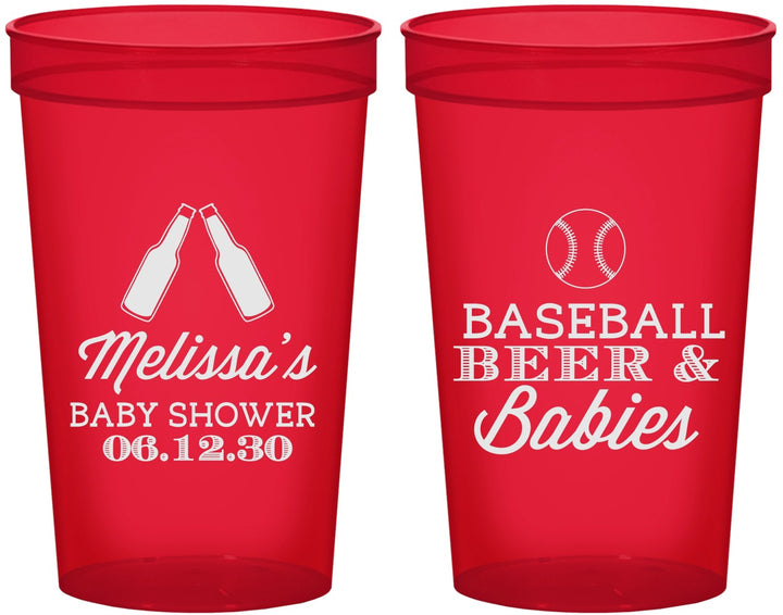 Custom Baby Shower 22 oz Translucent Cups - Baseball Beer Diapers | 90149