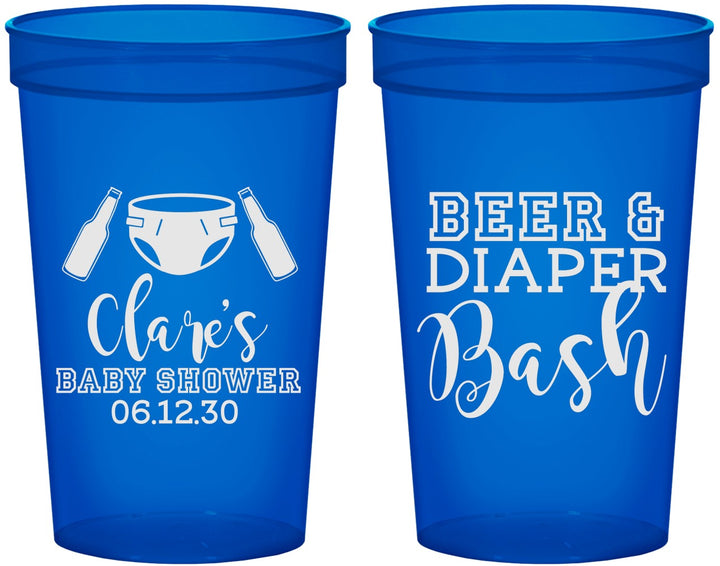 Custom Baby Shower 22 oz Translucent Cups - Beer Diapers Bash | 90151