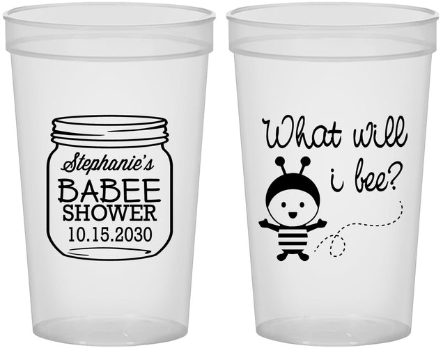 Custom Baby Shower 22 oz Translucent Cups - What Will I Bee | 90156