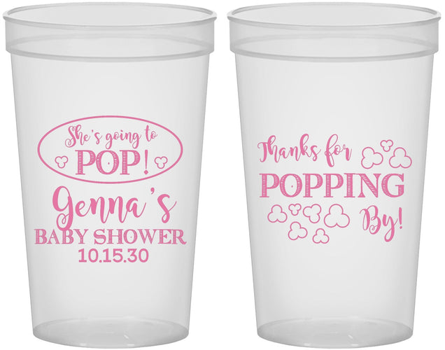 Custom Baby Shower 22 oz Translucent Cups - Popping By | 90158