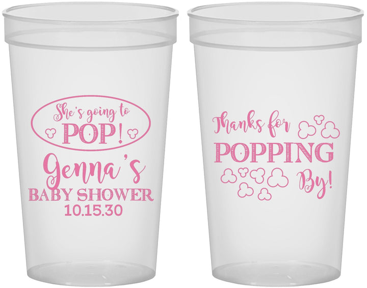 Custom Baby Shower 22 oz Translucent Cups - Popping By | 90158