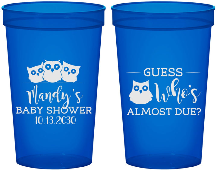 Custom Baby Shower 22 oz Translucent Cups - Owl Whos Almost Due | 90170