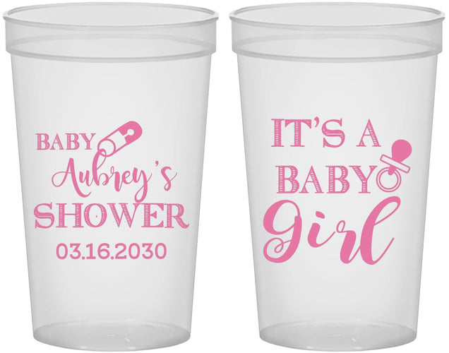 Custom Baby Shower 22 oz Translucent Cups - Baby Girl | 90171