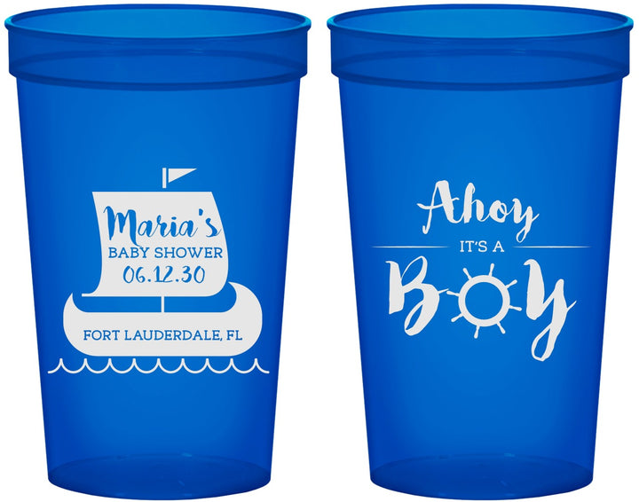 Custom Baby Shower 22 oz Translucent Cups - Ahoy It’s A Boy | 90177