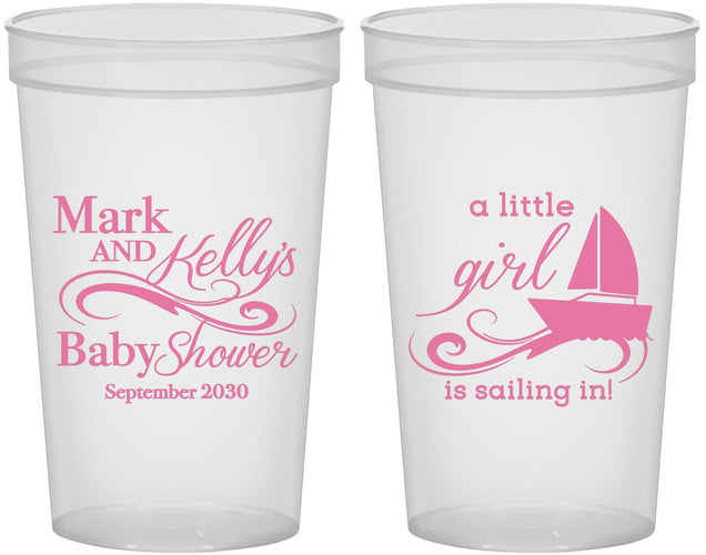 Custom Baby Shower 22 oz Translucent Cups - Sailboat | 90178