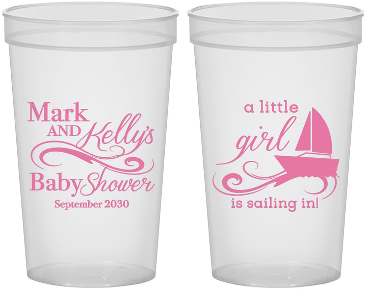 Custom Baby Shower 22 oz Translucent Cups - Sailboat | 90178