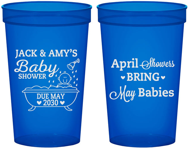Custom Baby Shower 22 oz Translucent Cups - April Showers May Babies | 90181