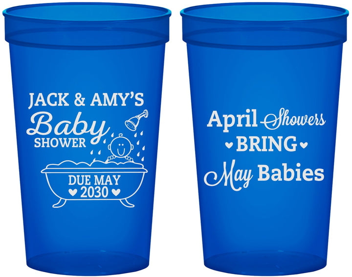 Custom Baby Shower 22 oz Translucent Cups - April Showers May Babies | 90181