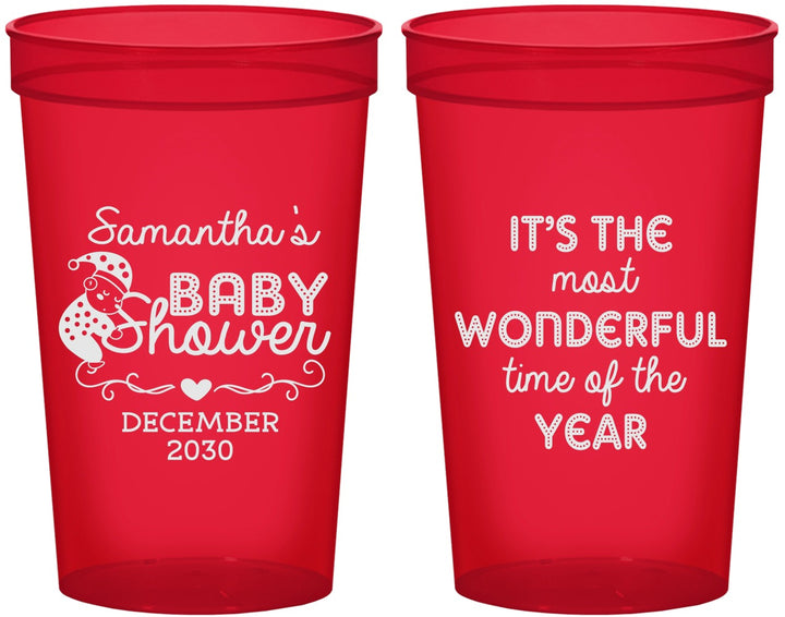 Custom Baby Shower 22 oz Translucent Cups - Christmas | 90191