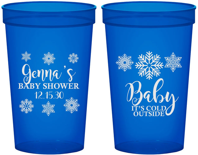 Custom Baby Shower 22 oz Translucent Cups - Christmas Snowflakes | 90192