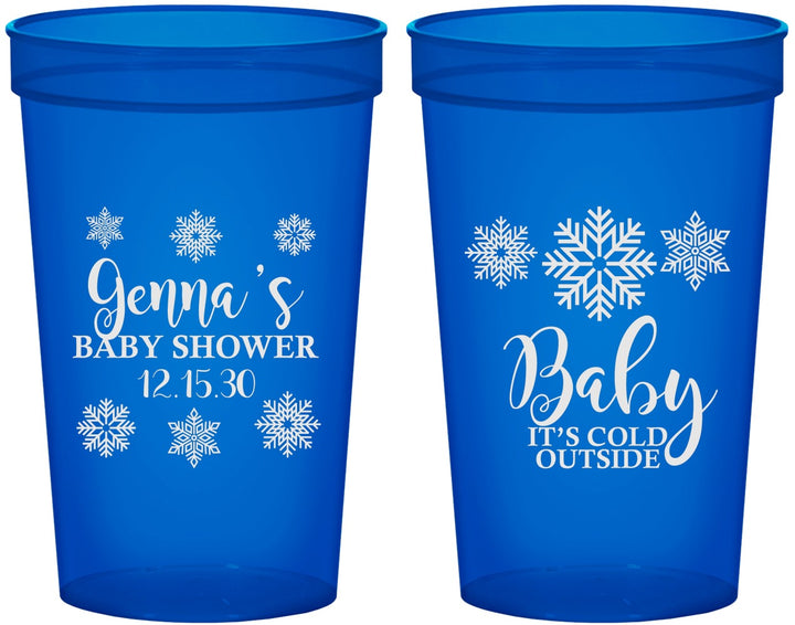 Custom Baby Shower 22 oz Translucent Cups - Christmas Snowflakes | 90192