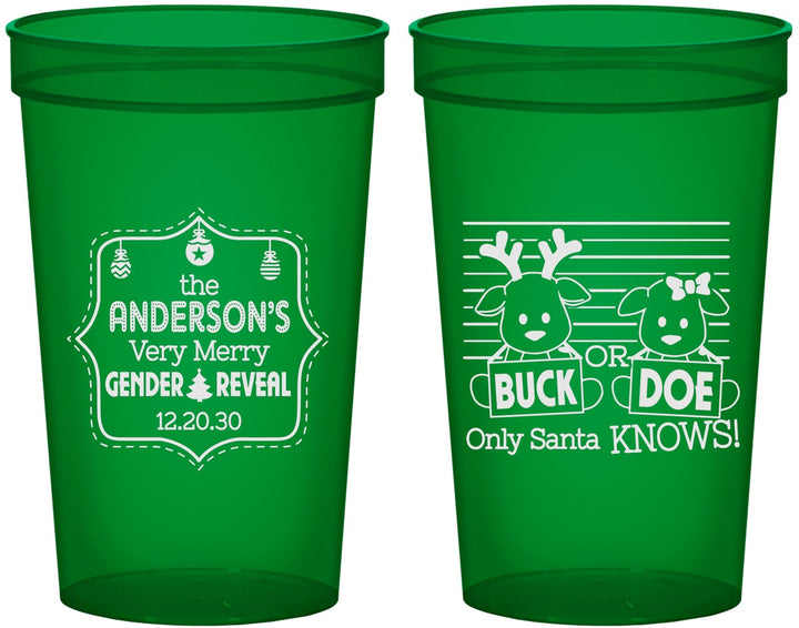 Custom Baby Shower 22 oz Translucent Cups - Christmas Gender Reveal | 90194
