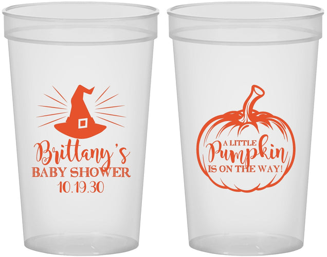 Custom Baby Shower 22 oz Translucent Cups - Little Pumpkin Halloween | 90196