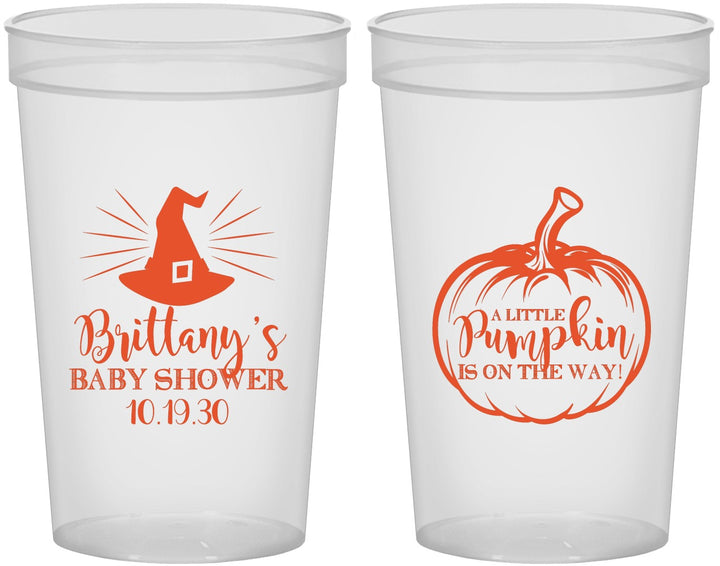 Custom Baby Shower 22 oz Translucent Cups - Little Pumpkin Halloween | 90196