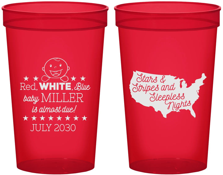 Custom Baby Shower 22 oz Translucent Cups - Red White Blue | 90197