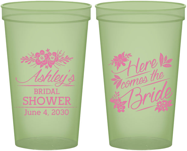 Custom Bridal Shower 22 oz Glow In The Dark Cups - Here Comes The Bride | 100000