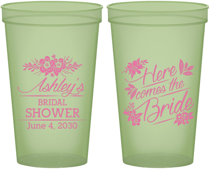 Custom Bridal Shower 22 oz Glow In The Dark Cups - Here Comes The Bride | 100000