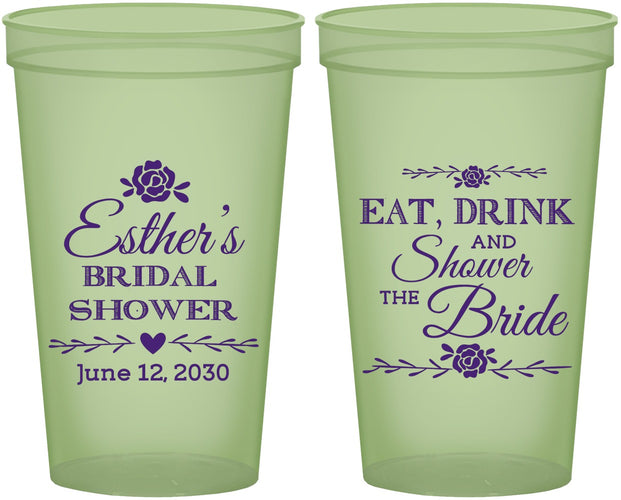 Custom Bridal Shower 22 oz Glow In The Dark Cups - Eat Drink Shower Bride | 100002