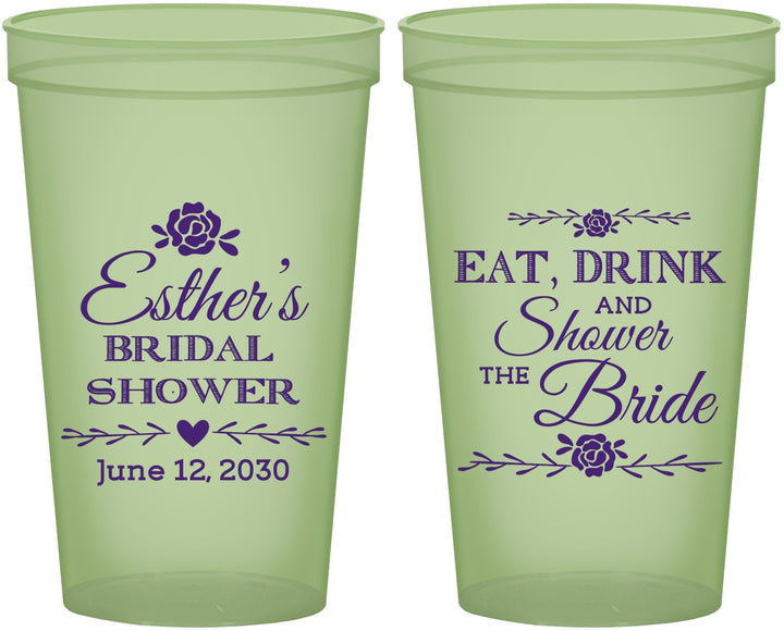 Custom Bridal Shower 22 oz Glow In The Dark Cups - Eat Drink Shower Bride | 100002