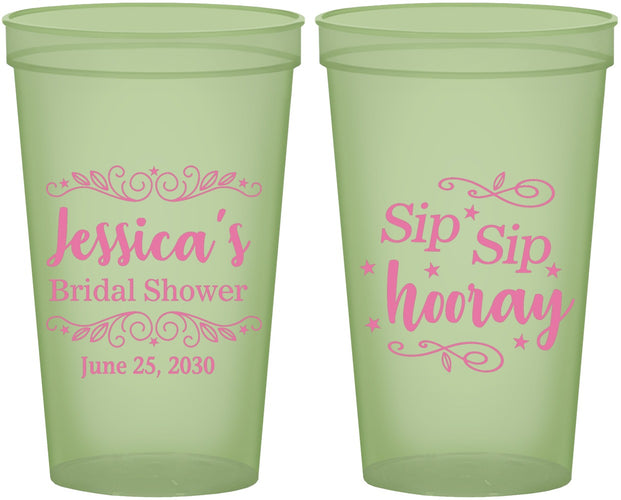 Custom Bridal Shower 22 oz Glow In The Dark Cups - Sip Sip Hooray | 100016