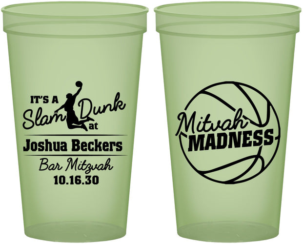 Custom Bar Mitzvah 22 oz Glow In The Dark Cups - 13th Birthday Basketball | 110000