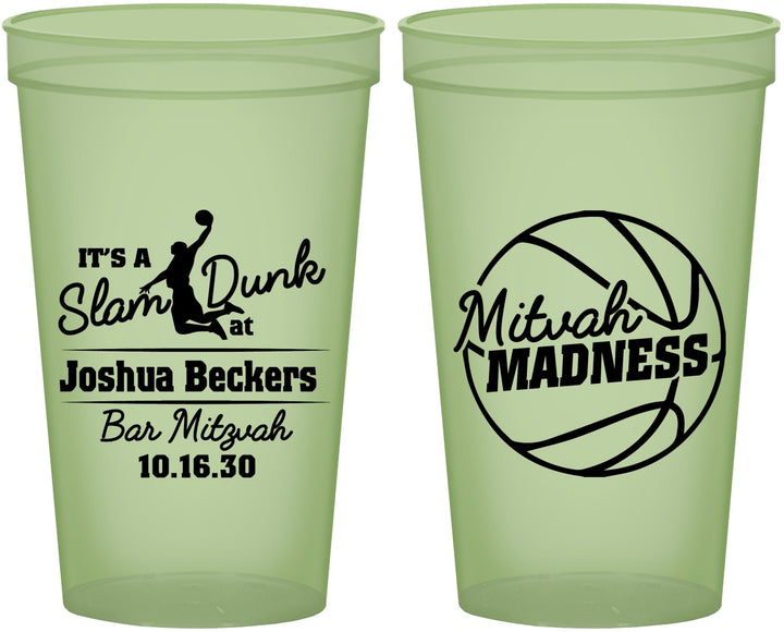 Custom Bar Mitzvah 22 oz Glow In The Dark Cups - 13th Birthday Basketball | 110000
