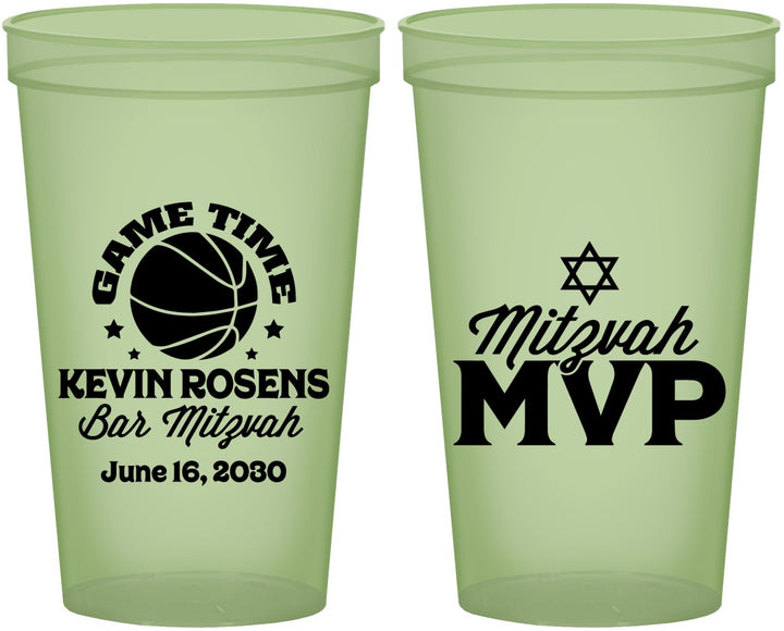 Custom Bar Mitzvah 22 oz Glow In The Dark Cups - 13th Birthday Basketball | 110001