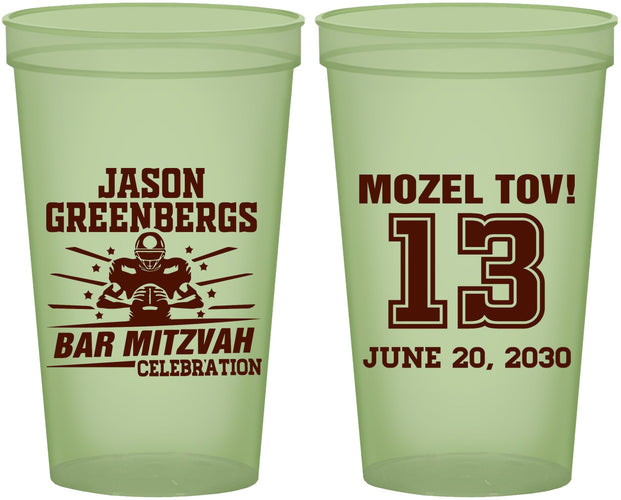 Custom Bar Mitzvah 22 oz Glow In The Dark Cups - 13th Birthday Football | 110002