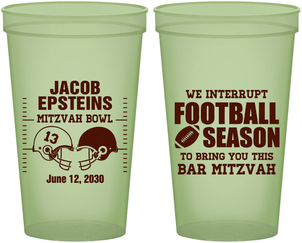 Custom Bar Mitzvah 22 oz Glow In The Dark Cups - 13th Birthday Football | 110003