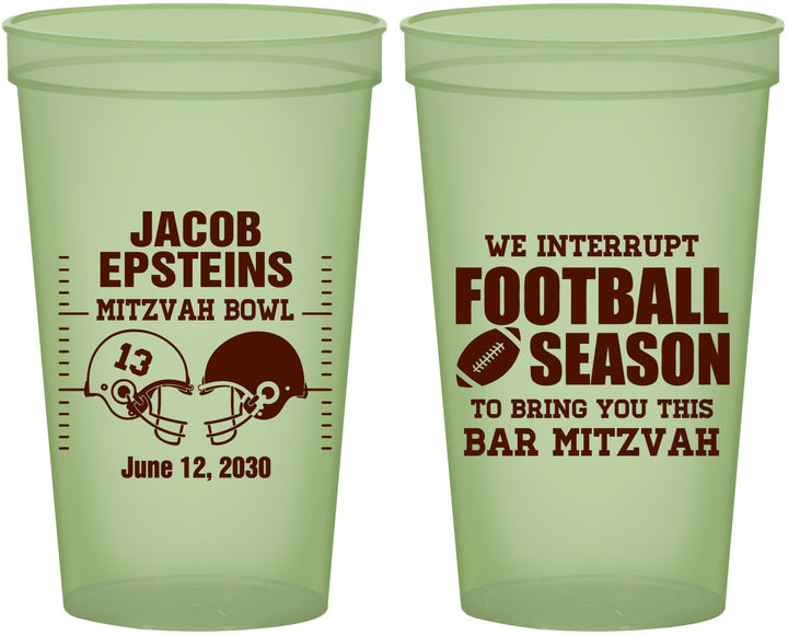 Custom Bar Mitzvah 22 oz Glow In The Dark Cups - 13th Birthday Football | 110003