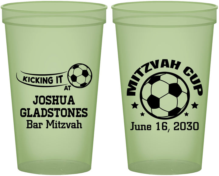 Custom Bar Mitzvah 22 oz Glow In The Dark Cups - 13th Birthday Soccer | 110008