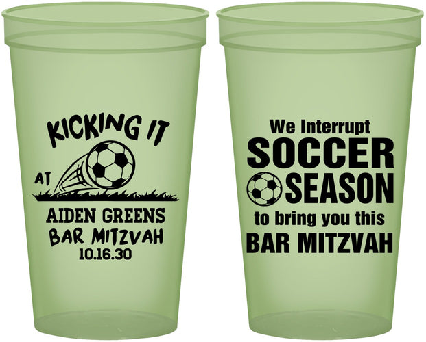 Custom Bar Mitzvah 22 oz Glow In The Dark Cups - 13th Birthday Soccer | 110009
