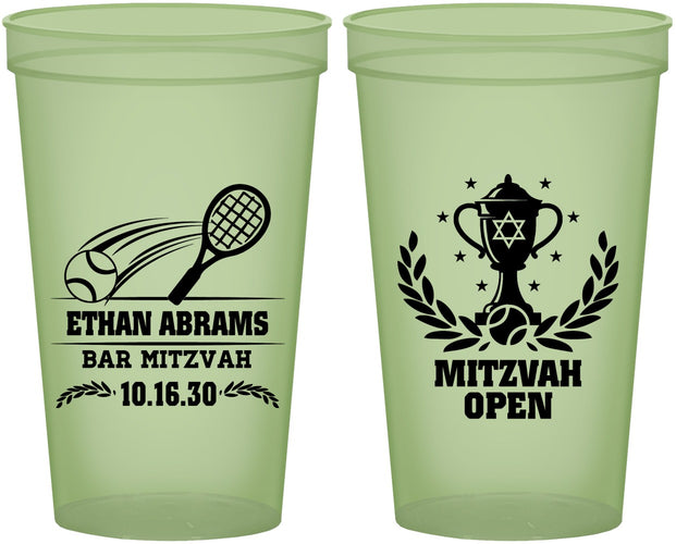 Custom Bar Mitzvah 22 oz Glow In The Dark Cups - 13th Birthday Tennis | 110011