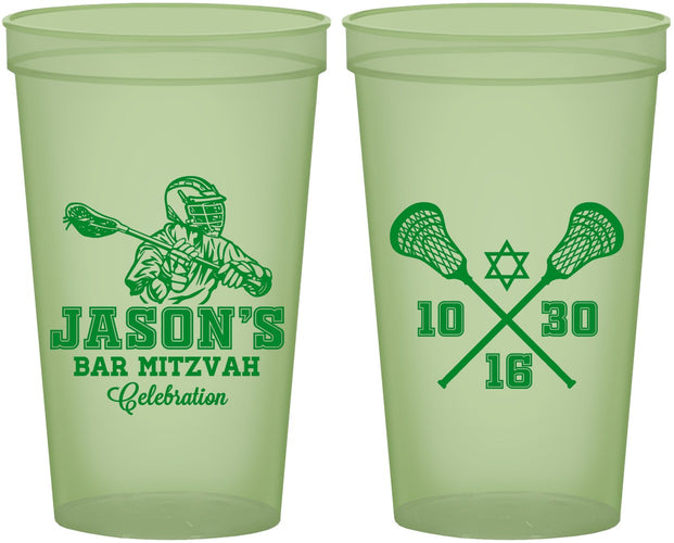 Custom Bar Mitzvah 22 oz Glow In The Dark Cups - 13th Birthday Lacrosse | 110012