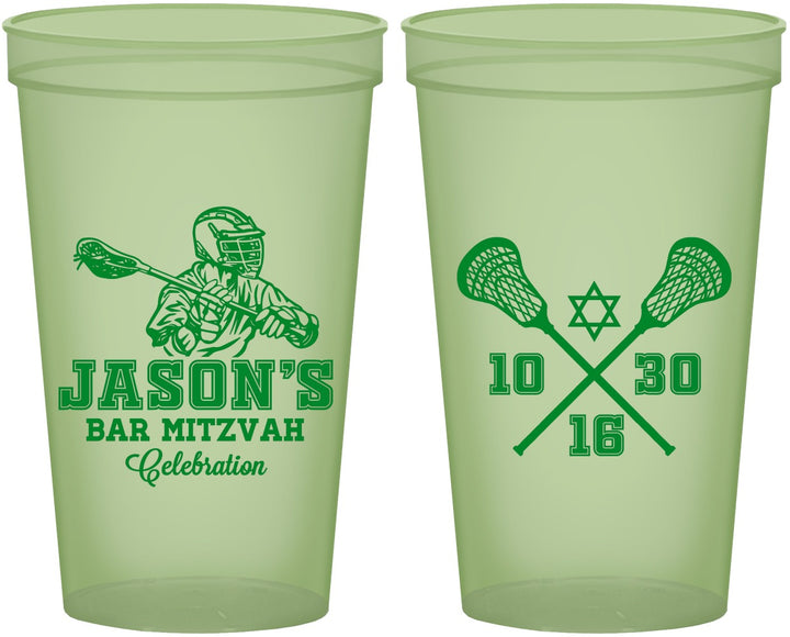 Custom Bar Mitzvah 22 oz Glow In The Dark Cups - 13th Birthday Lacrosse | 110012