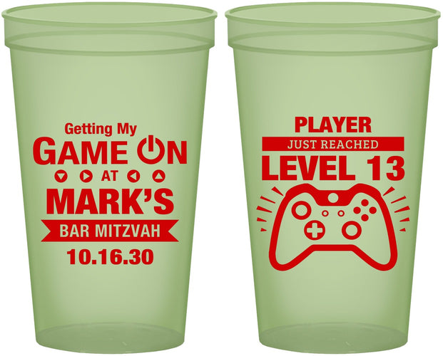 Custom Bar Mitzvah 22 oz Glow In The Dark Cups - 13th Birthday Video Game | 110013