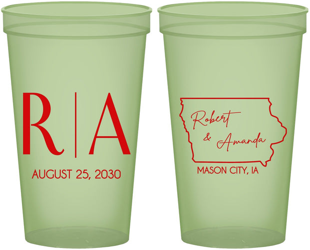 Custom Wedding 22 oz Glow In The Dark Cups - Iowa | 114
