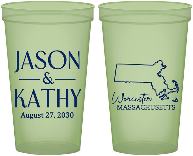 Custom Wedding 22 oz Glow In The Dark Cups - Massachusetts | 120