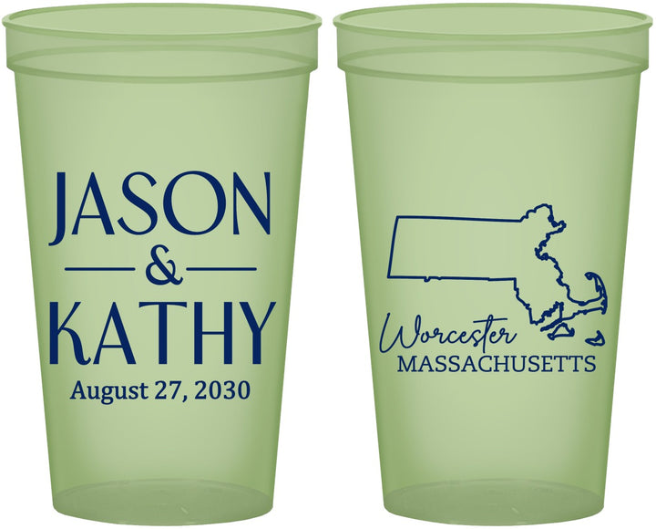 Custom Wedding 22 oz Glow In The Dark Cups - Massachusetts | 120