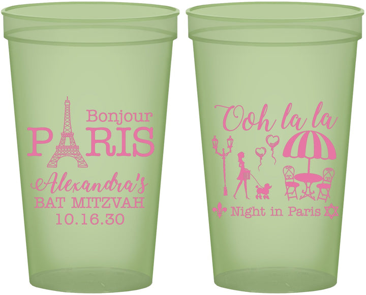 Custom Bat Mitzvah 22 oz Glow In The Dark Cups - 12th Birthday Paris | 120004