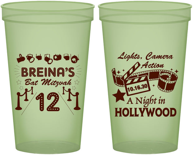 Custom Bat Mitzvah 22 oz Glow In The Dark Cups - 12th Birthday Hollywood | 120006